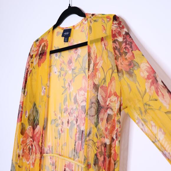 DAYTRIP Floral Print Duster Kimono Yellow Multicolor Mesh Casual Women's M - Picture 5 of 13